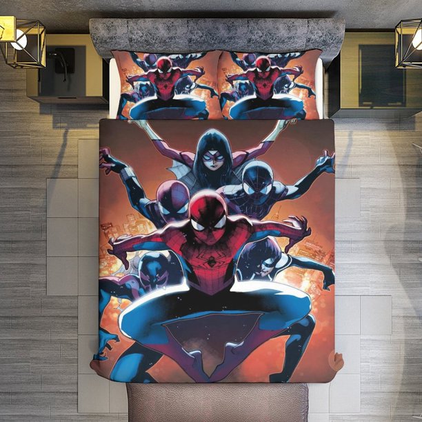 The Amazing Spider-Man 3 Piece Sets Full/Queen Size - Reversible Microfiber Quilts with 2 Shams Soft Lightweight Bedspread Coverlet Comforter for All Season Bed Sheets