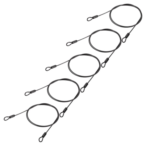 Uxcell Cable de Acero Inoxidable Recubierto de Vinilo con Lazos Cuerda de Alambre Flexible Cadena de Seguridad Lanyard Candado para Equipaje al Aire Libre Negro 1/8"x4 pies