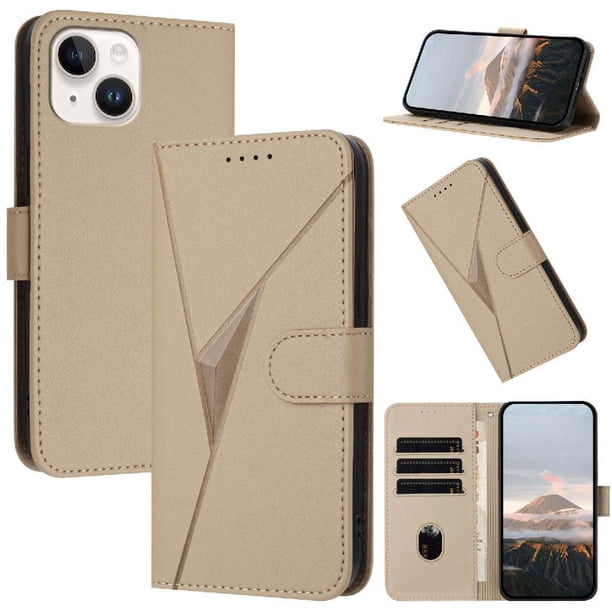 Funda Cartera Fibra de Carbono para iPhone 15 con Soporte y Cierre Magnético Oro