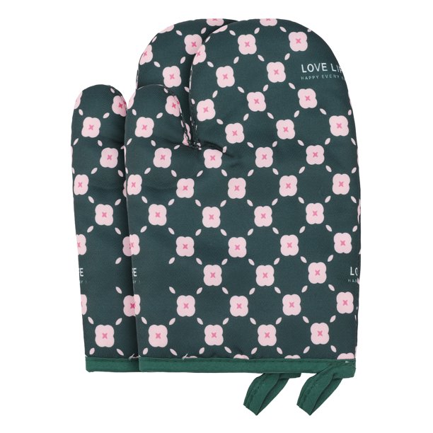 REGALWOVEN Guantes de Horno Florales Suaves, Guantes de Cocina Resistentes al Calor, Forro de Algodón Grueso, Agarre para Hornear, Juego de Guantes de Cocina de 2 Verde Oscuro 10.4x7.1 pulgadas