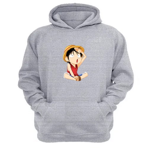 Polerón Canguro Luffy Gris Claro Talla Xs Unisex