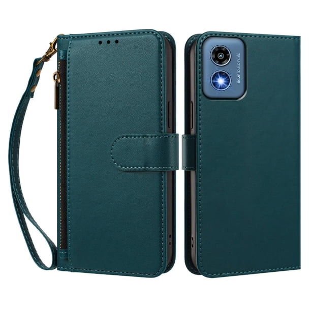 Funda Tipo Billetera para Motorola Moto G Play 5G 2024 con Soporte y Bolsillo con Cierre Verde