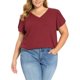 thumbnail image 4 of GRACE & GRANDEUR Camisetas de verano de Pascua para mujer de talla grande, básicas sólidas con cuello en V, manga de tulipán, blusas casuales sueltas 1X Burdeos, 4 of 6