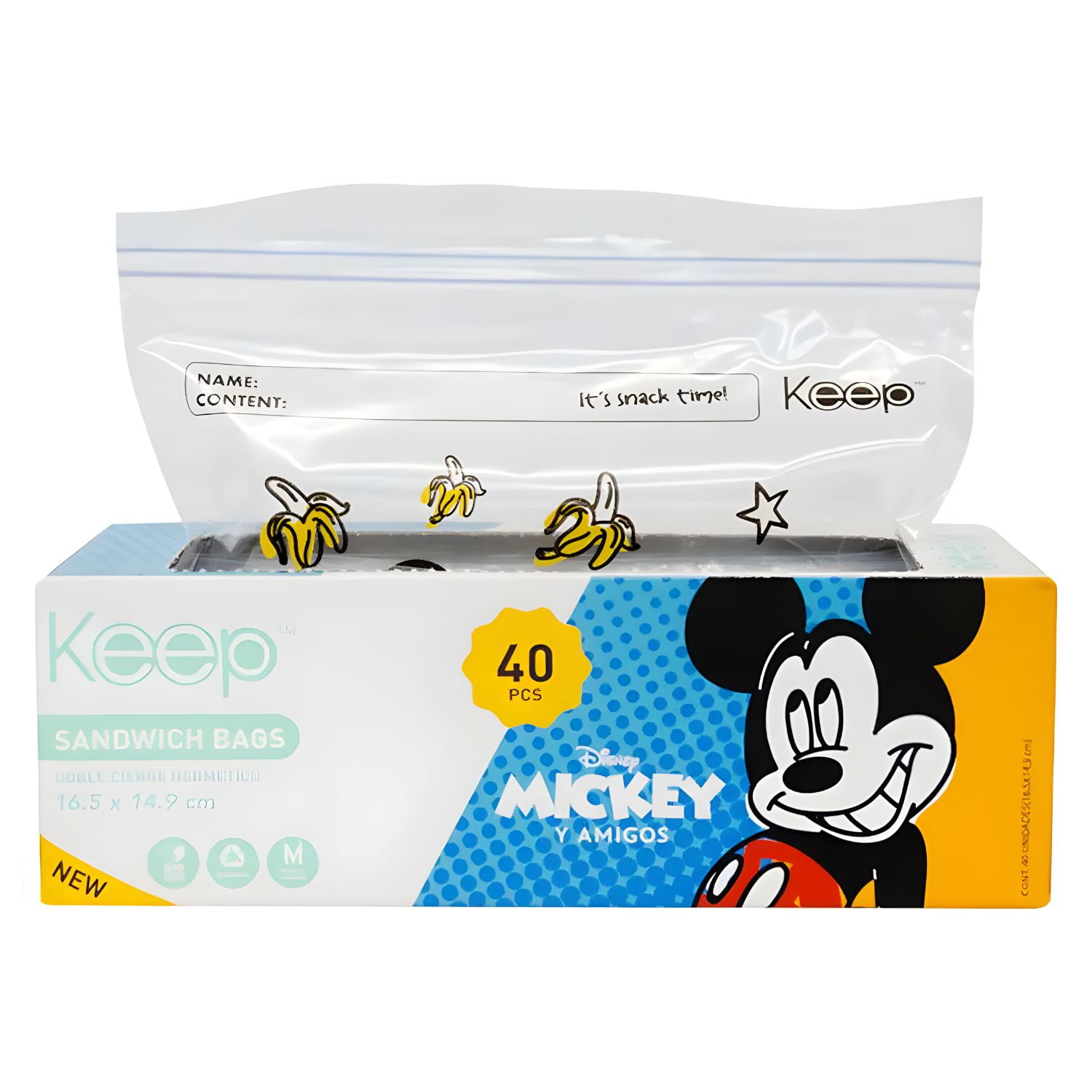 Keep - Bolsas Sandwich Mickey 40 Unidades Cierre Hermetico - Ps