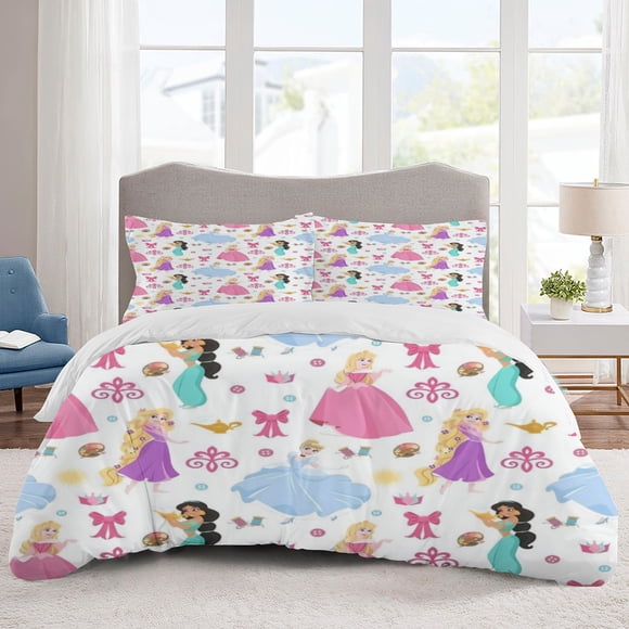 Dis-ney Princess Bedding Sets Cartoon Duvet Cover Lightweight 3 Piece Bet Sets for Kids Boys Girls