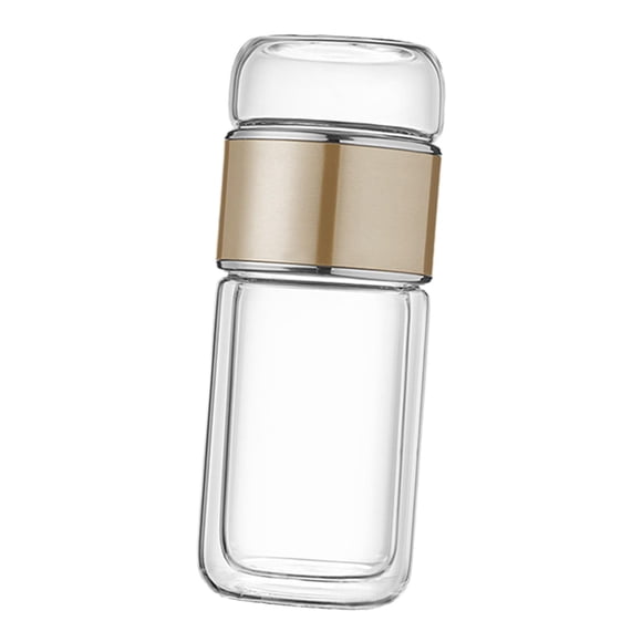 Botella De Infusión De Té De Vidrio, Vaso De Té Pequeño Portátil De 350ml Para Viajes Al Aire Libre, Color Dorado Champán