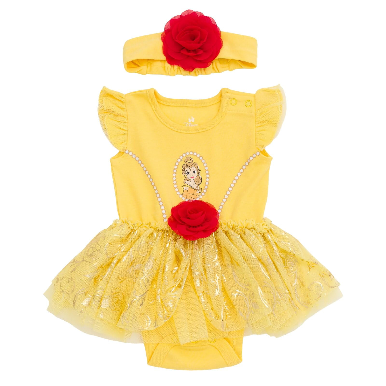 Conjunto De Disfraz De Disney Princess Belle Para Bebés Recién Nacidas Con Falda Superpuesta Y Diade