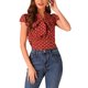 thumbnail image 1 of INSPIRE CHIC Blusa de Mujer para Regreso a Clases Lunares Lazo Cuello Volantes Manga Corta Top para Trabajar XL Rojo, 1 of 5