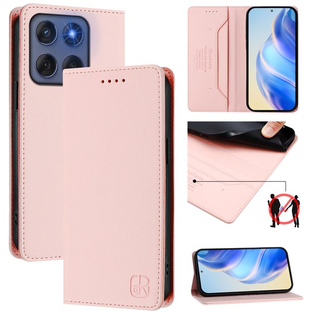 Funda Billetera con Soporte para Motorola Edge 2025 5G Bloqueo RFID Plegable Rosa