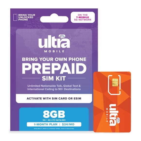 Kit SIM prepago Ultra Mobile con plan de 8 GB 5G LTE por 1 mes