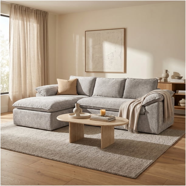 Sofa Seccional Izquirdo Luciano Resolte Indenpendiente Gris Liso