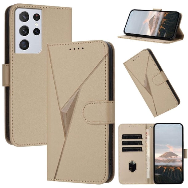Funda Cartera Fibra de Carbono para Samsung Galaxy S21 Ultra con Soporte y Cierre Magnético Oro
