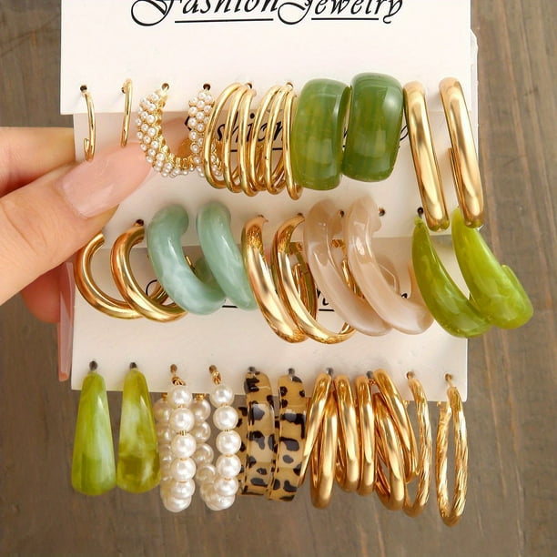 15 Pairs C Shape Hoop Earrings Set Elegant Minimalist Style Alloy 18K Gold Plated Jewelry Trendy Female Gift
