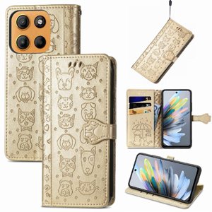 Funda Cartera Foxdock Para Motorola Moto G15 , Flip Pu Con Relieve De Gatos Y Perros, Tarjetero Y Soporte