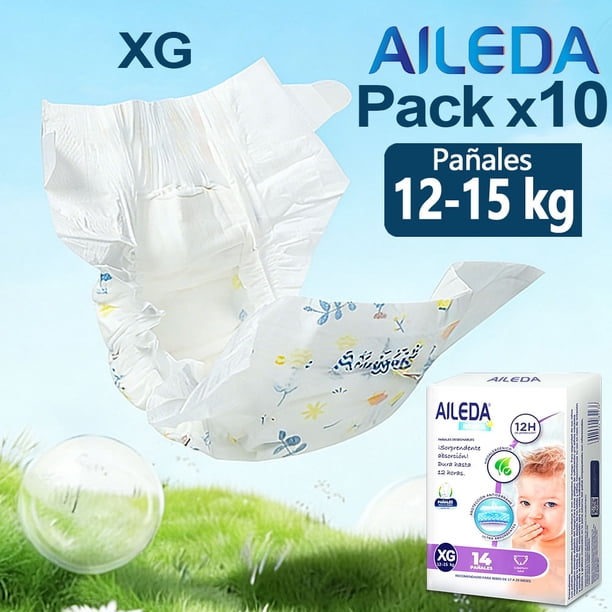 Pañales Infantiles Desechables Aileda - Tamaño XG (12-15 Kg) Total 140 Unidades Paquete Portátil Sin Género Específico
