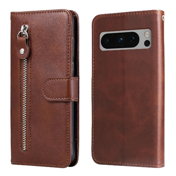 Funda con Cremallera para Google Pixel 8 Pro, Carcasa Cartera de Cuero PU con Soporte y Tarjetero