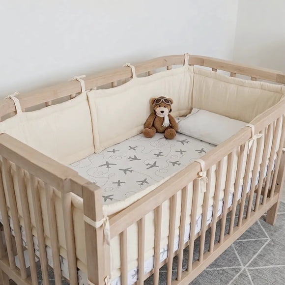 Protector Cuna Bebé 120x60, Cobertura Completa Set 2 Piezas Mantequilla