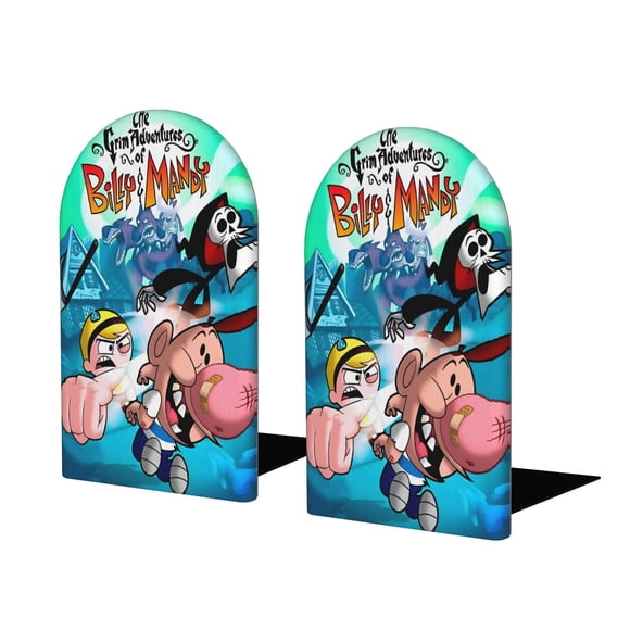 Las Sombrías Aventuras de Billy y Mandy Sujetalibros decorativos temáticos, tope para estantería con base antideslizante, uso dual para hogar y oficina - 2 piezas