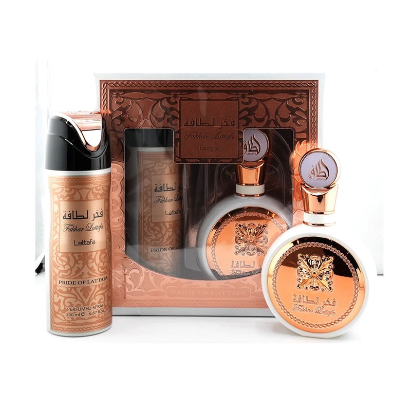 Set Perfume Mujer Lattafa Fakhar Edp 100ml + Deo Spray 200ml | Aromas Sofisticados | 2 Pcs |