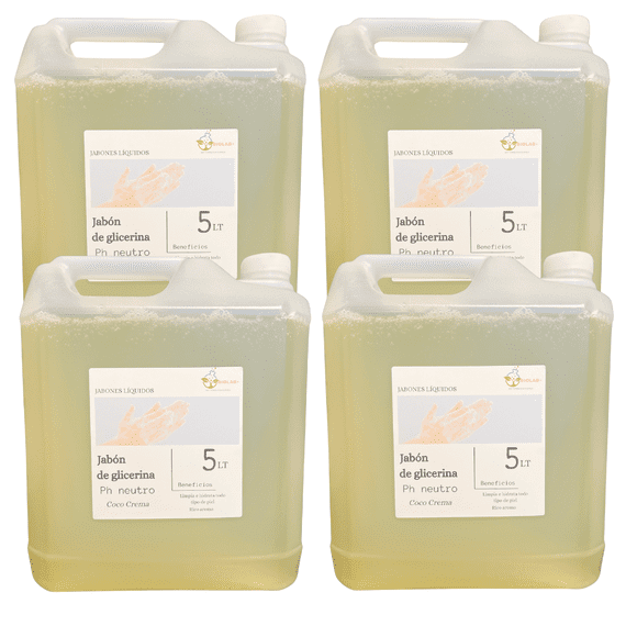 Jabón Líquido Biolab Coco Crema Hidratación & Suavidad 5 Litros Pack 4 Unidades