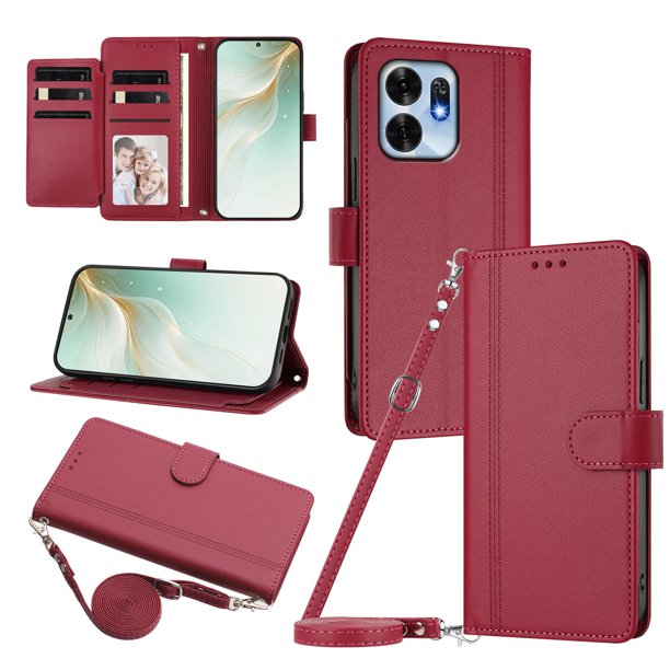 Funda Billetera de Cuero Sintético para Honor X6D, Rojo