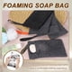 thumbnail image 5 of Uxcell Bolsa de Jabón de Lufa, 2 Piezas Bolsa de Ahorro de Jabón en Barra con Asa Negra, Esponja Corporal de Nylon, Red Exfoliante para Ducha Corporal, Espuma para Viajes y Camping, Gris, 5 of 6