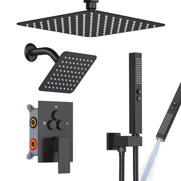 Set de Grifo para Ducha EMBATHER Negro Mate con Cabezas de Ducha Dobles de 25 cm