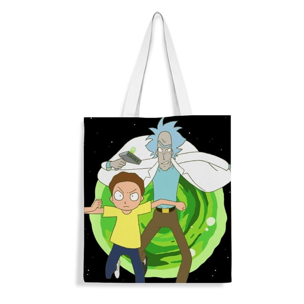 Rick and Morty: The Anime Bolso de tela con estampado de lienzo para mujer, bolsa de compras reutilizable y estética, con cremallera interior, regalo para mujer,38*45cm.