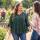 thumbnail image 2 of GRACIA Y GRANDEZA Disfraces de Halloween Blusas de Mujer Tallas Grandes Tops de Escuela Universitaria Lunares Cuello en V Mangas 3/4 Dobladillo Peplum Babydoll Blusas 2X Verde Oscuro, 2 of 8