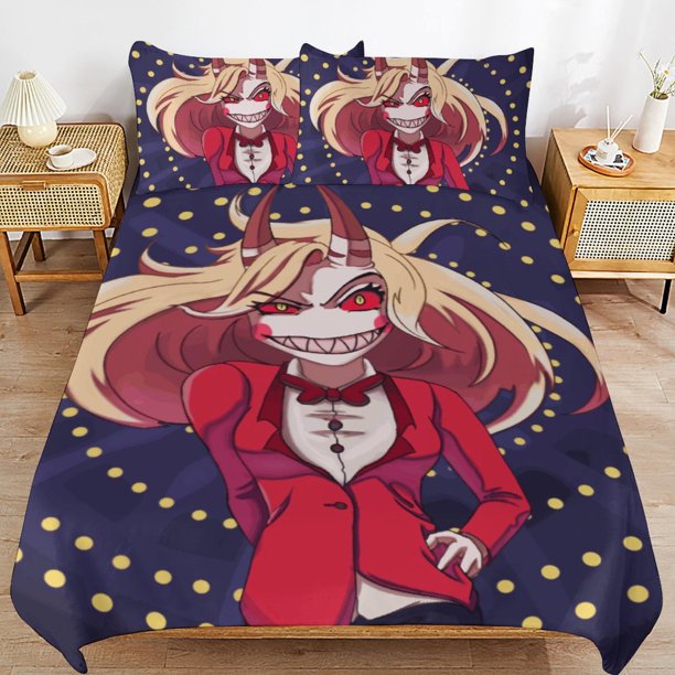 Hazbin Hotel Helluva Boss Bedding Set Duvet Cover Comfortable and Lightweight Cartoon Bedding 3 Piece Bed Set