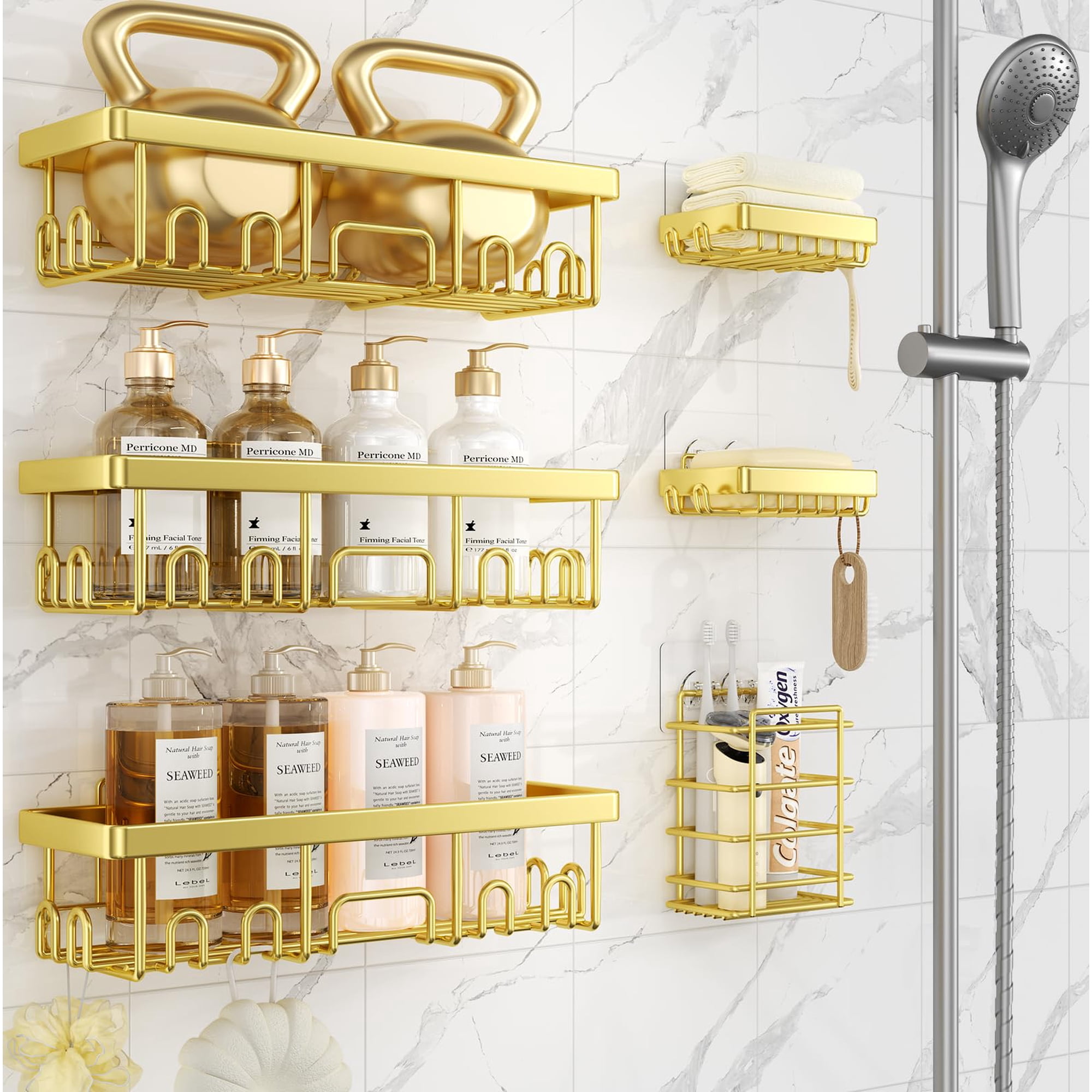 Set De 6 Cestas De Ducha Veken Con Jabonera Y Soporte Para Cepillos De Dientes