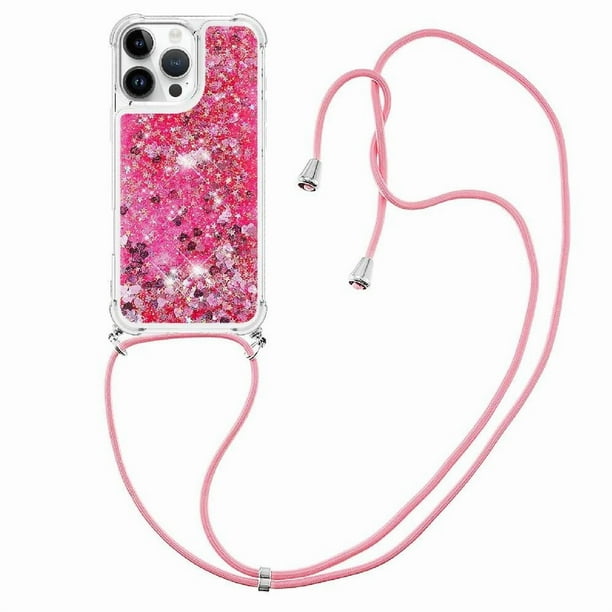 Funda FOXDOCK para iPhone 16 Pro Max con Cuerda Ajustable, Brillo Líquido, Protección Antigolpes y Lente – Ideal para Regalo