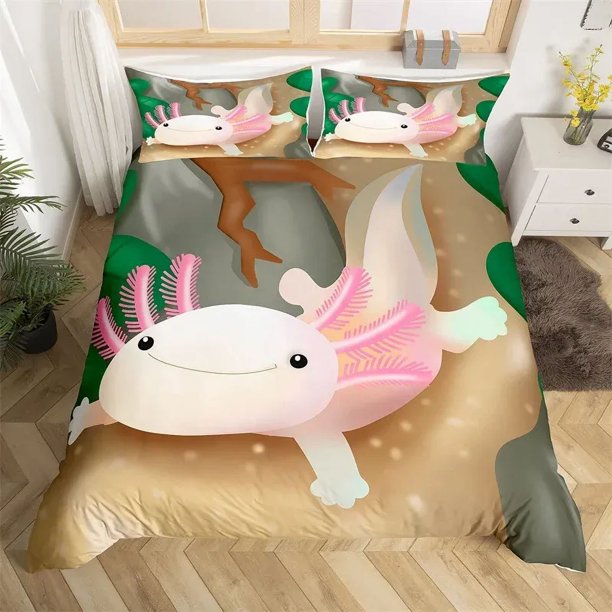 Galaxy Duvet Cover Twin King Cute Axolotl Bedding Set Cartoon Salamander Comfortable Cover Polyester Ocean Sealife Bedspread Cover
