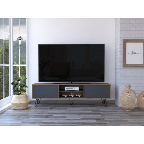 Tuhome - Rack Tv 70"" Vassel Miel Y Plomo 52,5X180X35 Cm