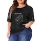 thumbnail image 4 of Agnes Orinda Trajes de Halloween para Mujeres Tallas Grandes Tops de Escuela Universitaria Metálicos Holográficos de Manga Corta para Conciertos y Fiestas 2X Negro, 4 of 6