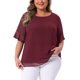 thumbnail image 1 of Agnes Orinda Blusa de Lunares Suizos para Mujer de Talla Grande, Cuello Redondo, Manga con Volantes, Camiseta Casual 3X Burdeos, 1 of 8