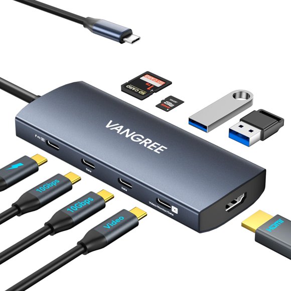 Hub de salida de vídeo USB C VANGREE 9 en 1 con 4K @60Hz HDMI 100W PD