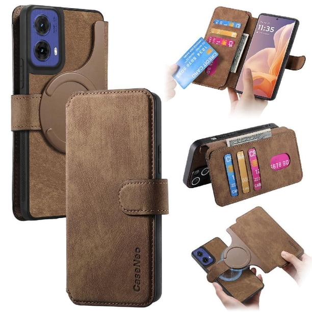 Funda Billetera Magnética para Motorola Moto G85 Soporte Tarjetas Desmontable Marrón