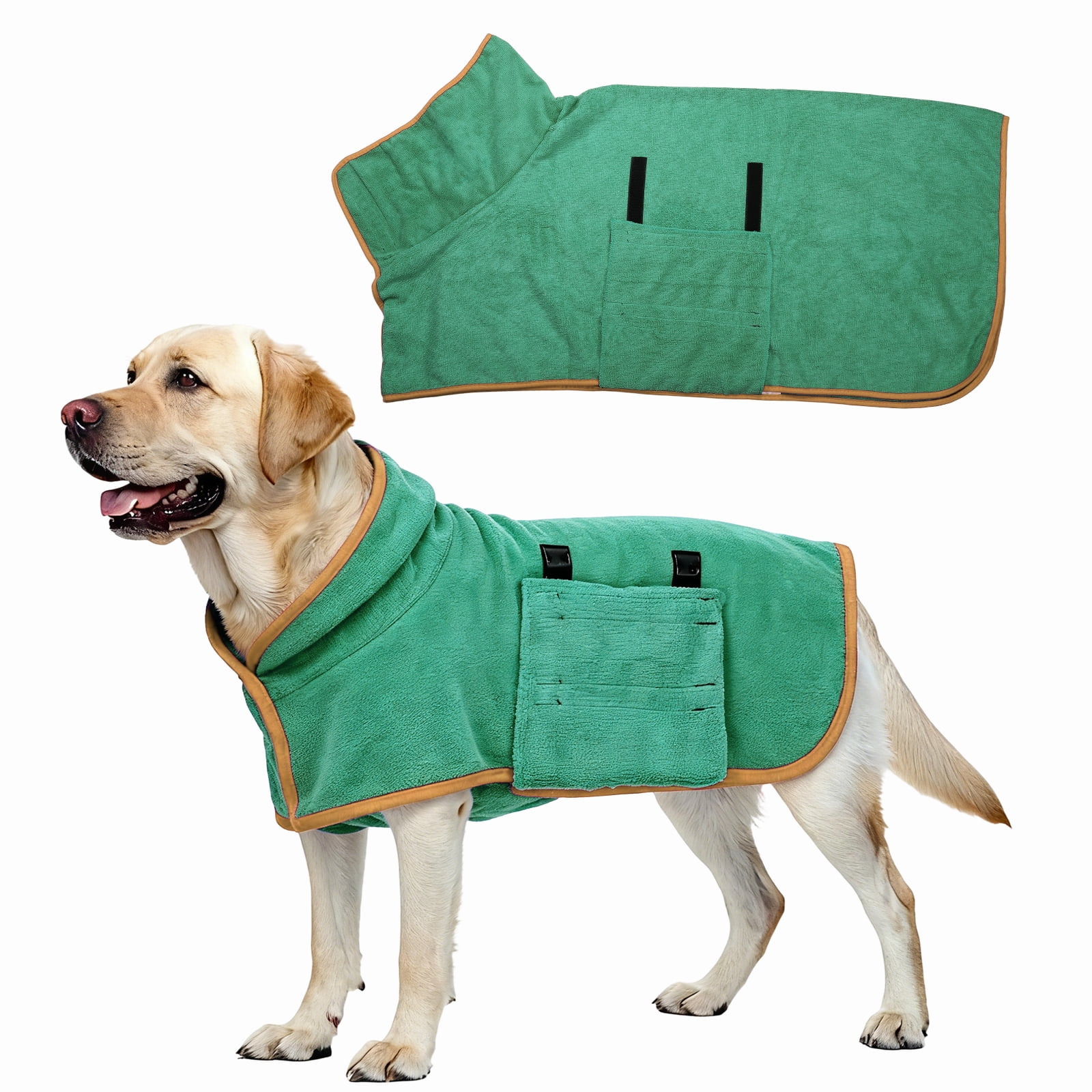 Uxcell Abrigo Secador para Perros, Batas para Perros para Después del Baño Bata Súper Absorbente Toalla Suave Ajustable, (XL, Verde Oscuro), Para Secado Rápido y Mantener Calor en Mascotas
