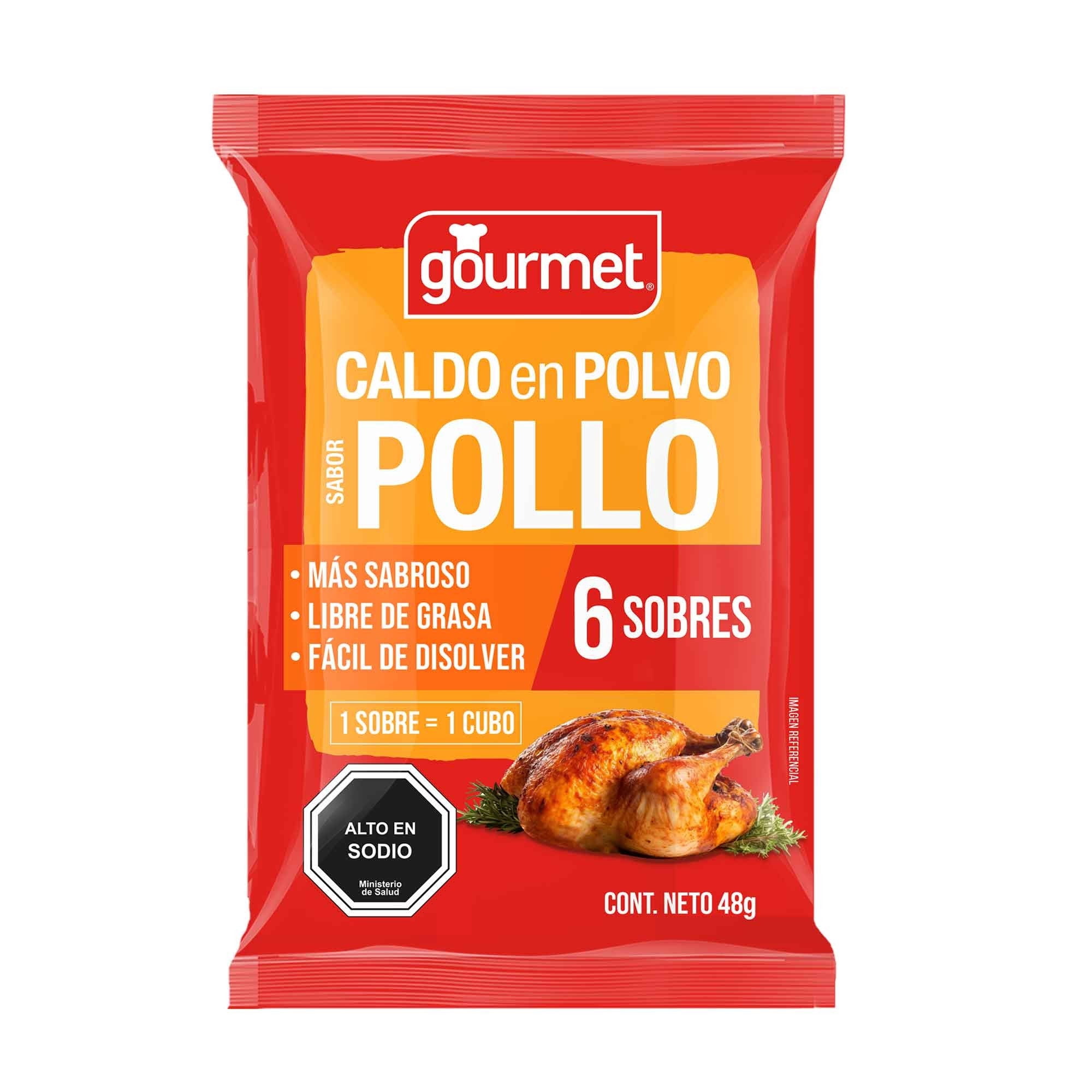 Caldo En Polvo Sabor Pollo (6 Sobres) Bolsa 48 g Gourmet