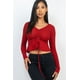thumbnail image 1 of Top Peplum De Manga Larga Con Cordón Delantero Acanalado, 1 of 5