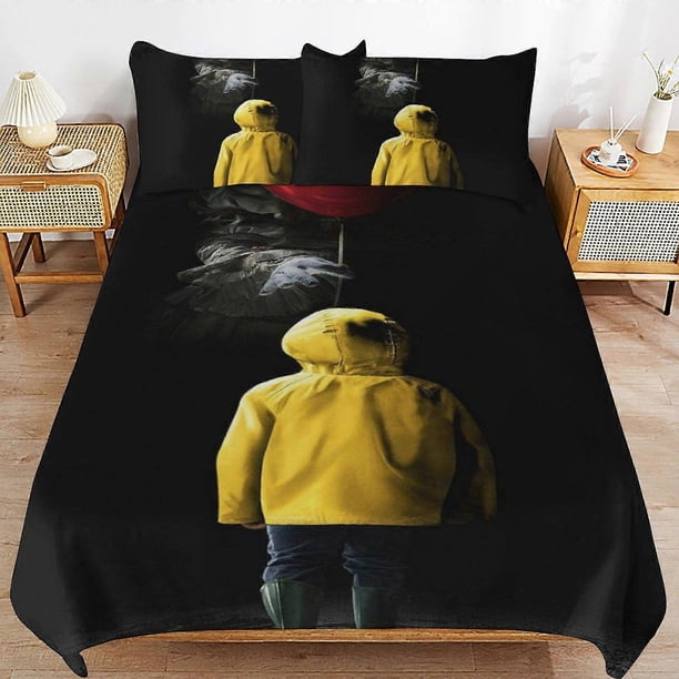 Juego de ropa de cama Pennywise, funda nórdica, ropa de cama de dibujos animados cómoda y ligera, 3 piezas (funda).