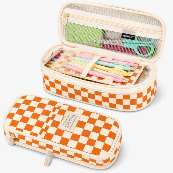 Estuche de lápices PUPTILY 26 cm Amarillo con cuadrícula y gran capacidad