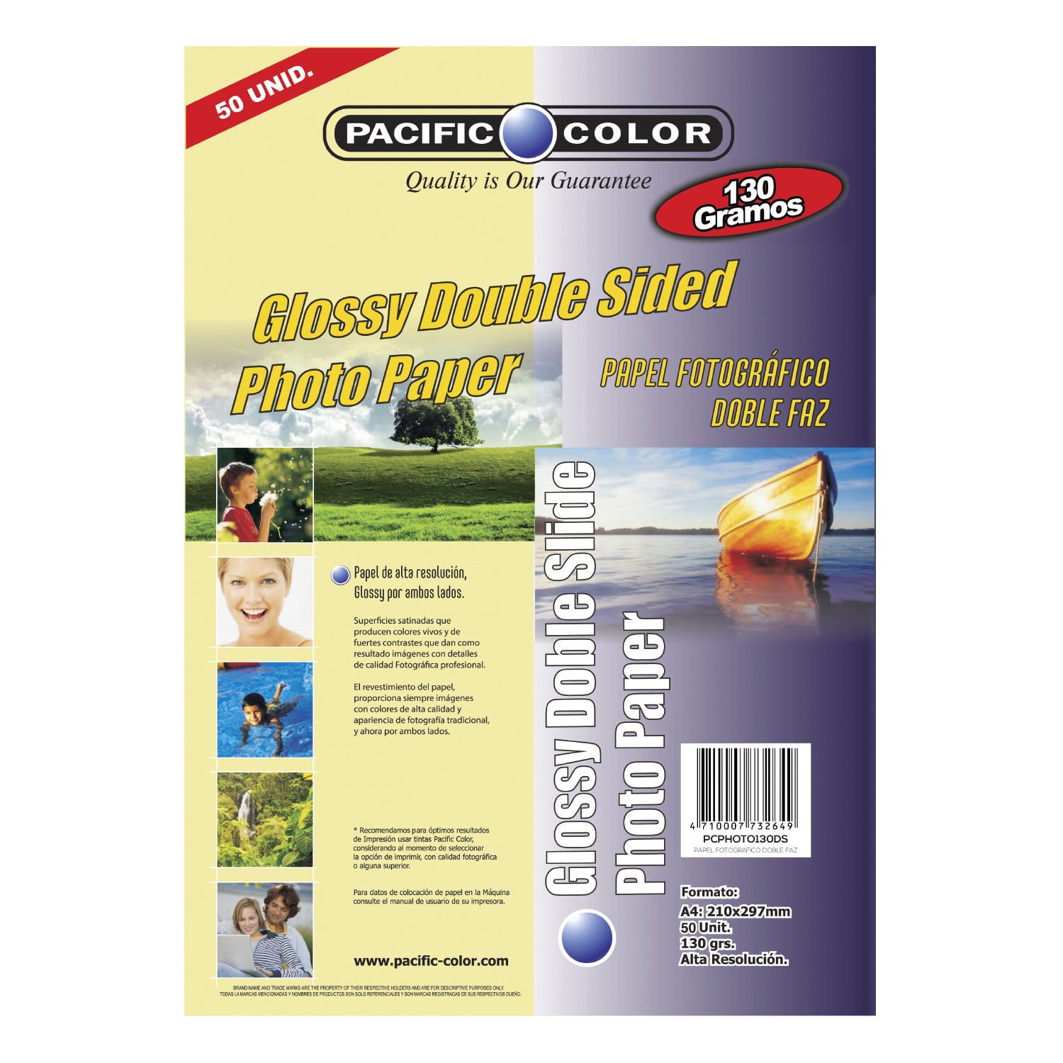 Pacific Color - 50 Hojas Papel Fotográfico Doble Faz Glossy 130grs A4 - Ps