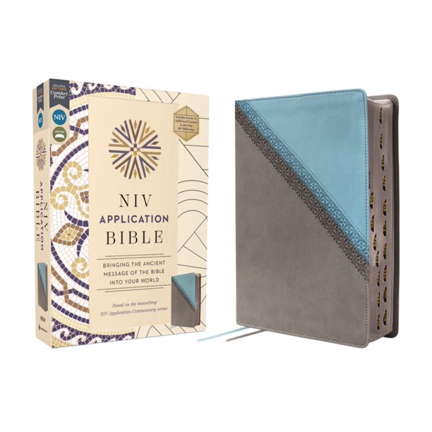 Biblia de Aplicación NVI HarperCollins Verde Azulado/Gris con Letras Rojas e Índice de Dedos