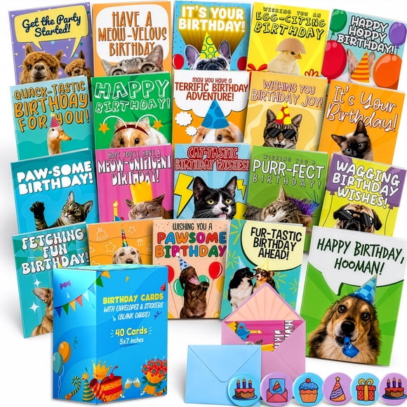 Tarjetas de cumpleaños para niños Only Zest – Pack de 40 (5x7") con pegatinas