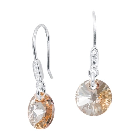 Joyas Montero - Aros Punto De Luz Plata Italiana 925 Y Cristal Genuino Golden Shadow
