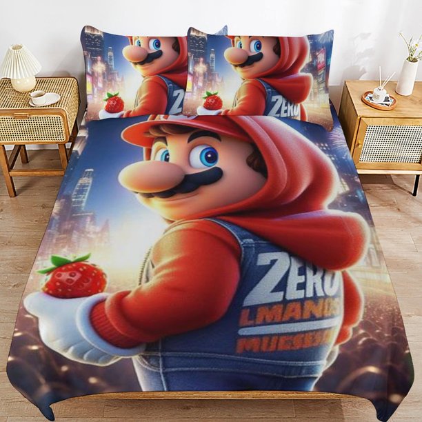 Super Mario 3-Piece Comforter Set for Bedroom Super Mario Bedding Set for Kids Adults Soft Microfiber Duvet Cover Set with Zipper Closure