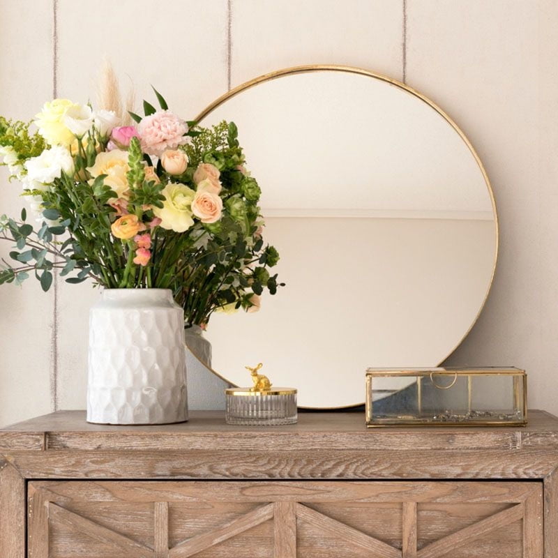 Lgm - Decoración Hogar Espejo Metalico Redondo 60 Cm Dorado Circular