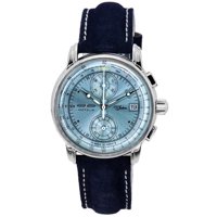 Reloj Zeppelin 100 Jahre Chronograph Leather Strap Ice Blue Dial Quartz 86704 Men'S Watch